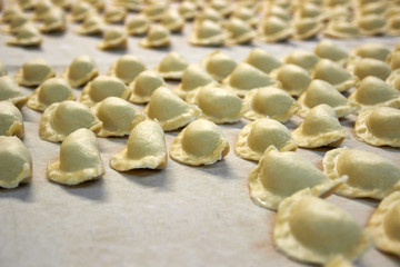 Polish dumplings before cooking.