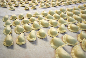 Polish dumplings before cooking.