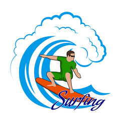 young man on a wave color clipart