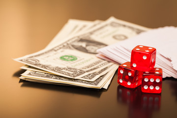 set of playing card with dices