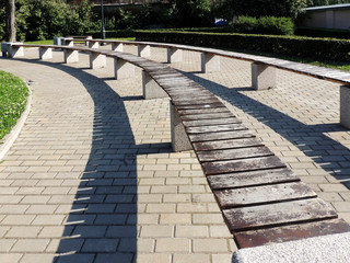 Amphitheater benches in the Izmailovo garden on the Fontanka. St. Petersburg
