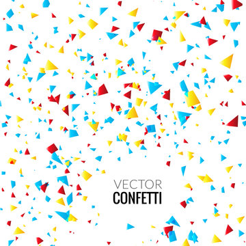 Colorful Confetti on White background. Christmas, Birthday, Anniversary Party Concept. Vector Illustration.