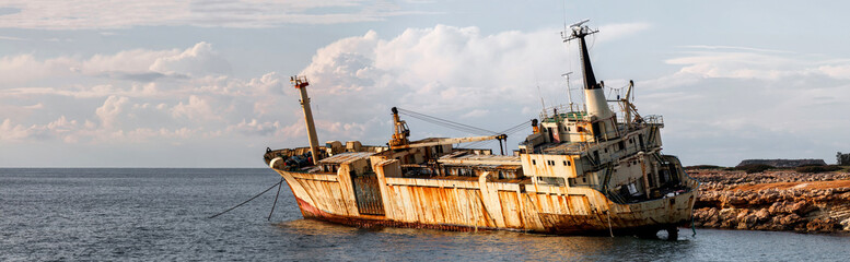 Derelict ship on a shore