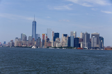 Lower Manhattan in New York City in the background. The new World Trade Center Freedom Tower as seen 
Summer 2015

