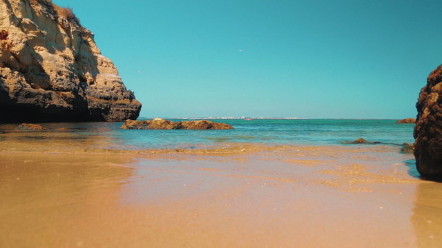 Inspirational static shot of a desert beach in the Algarve, Portugal
