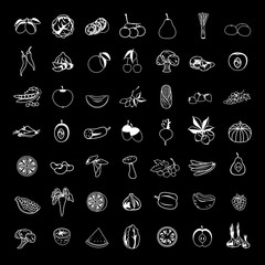 Thin Line Fruits And Vegetables Icons Set - Isolated On Background