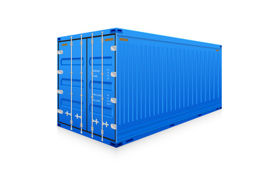 Cargo container vector isolated on white background. Metal box or equipment for storage at dock, port, warehouse. Freight transport by ship, crane, trailer truck for shipping, import export business.