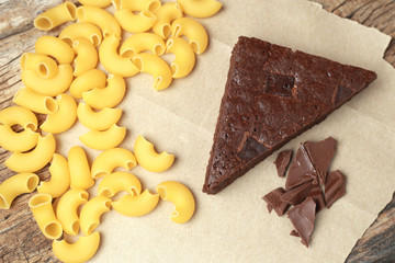 fresh brownie from making homemade. top view