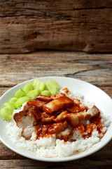 pork on rice with red sauce