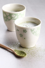 Cup of green tea latte.