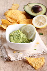 guacamole with corn chips