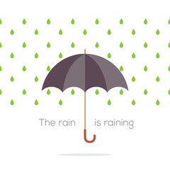 Umbrella In The Rain Vector Illustration.