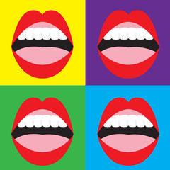 Fototapeta premium Set of Open Mouth On Colorful Background.