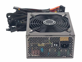 Switching power supply for computer. Object is isolated on white background without shadows.