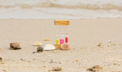 hourglass on the sand beach