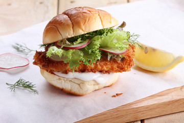 crispy fish burger. © shersor