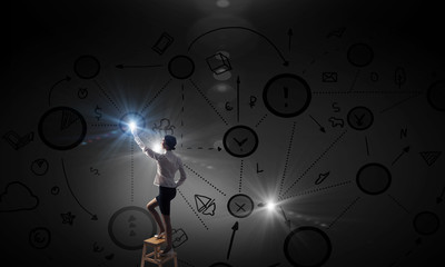 Businesswoman touching connection icon