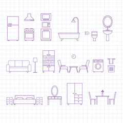 Flat Line Icons For Furniture Icons Vector Illustration