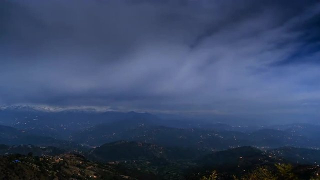 Night time lapse view on the Himalayas from Nagarkot in Nepal