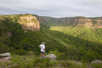 Fototapeta na wymiar Hiking Wilderness exploring rugged valley cliffs gorge landscape