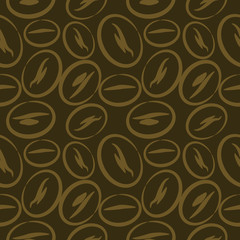 Seamless vector pattern, dark brown background with closeup coffee beans