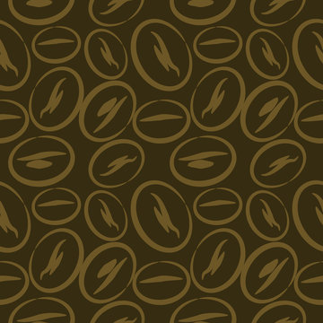 Seamless vector pattern, dark brown background with closeup coffee beans