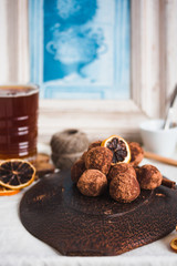 Hand made chocolate truffle, sweet dessert