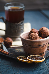 Handmade chocolate truffle, sweet dessert