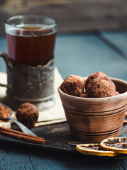 Handmade chocolate truffle, sweet dessert