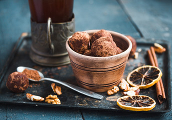 Handmade chocolate truffle, sweet dessert,selective focus