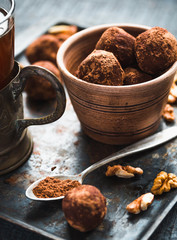 Handmade chocolate truffle, sweet dessert,selective focus