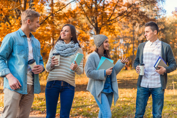 Students in autumn park