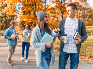 Students in autumn park