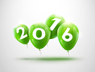Sample greeting card 2016 Christmas card with realistic green balloons and numbers. Image Printer, stocks, greetings, e-mail, Web. Vector illustration