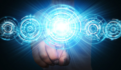 Businessman in his office using tactile interface