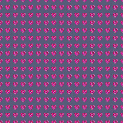 Seamless vector pattern, symmetrical background with bright pink gemstones in the shape of hearts.