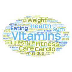 Concept or conceptual abstract health diet or sport word cloud or wordcloud isolated on white background
