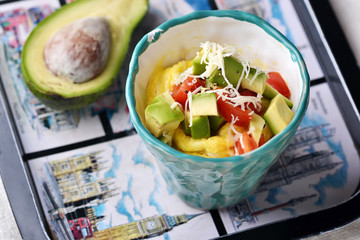 omelet in a  mug prepared in microwave