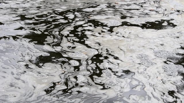 Polluted river water. 