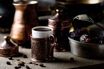 coffee in metal Turkish traditional cups