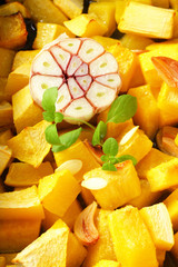 Diced pumpkin roasted with garlic