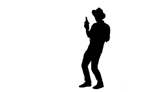 Drunk man dizzy silhouette cowboy style - 1080p. Silhouette of a drunk man silhouette cowboy style - 1080p