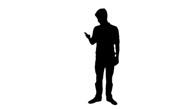 Incoming call smartphone silhouette man - 1080p. Silhouette of a man stand answering a phone call. Full HD