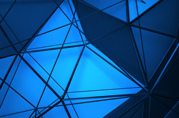 Abstract 3D Rendering of Low Poly Blue Surface.