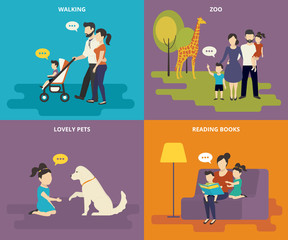 Obraz premium Family with children concept flat icons set