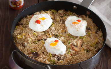 Korean Stir-Fried Rice with a Poached Eggs