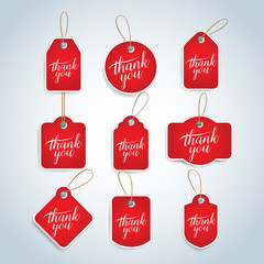 Thank you red  tags, badges, cards set. Isolated vector illustrations.