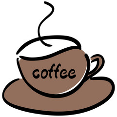 cup of coffee black and brown sketch symbol, hand drawn isolated vector on white