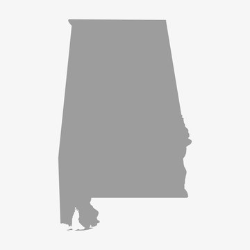Map the State of Alabama in gray on a white background