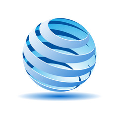 Transparent ball with blue lines in 3D. Vector illustration